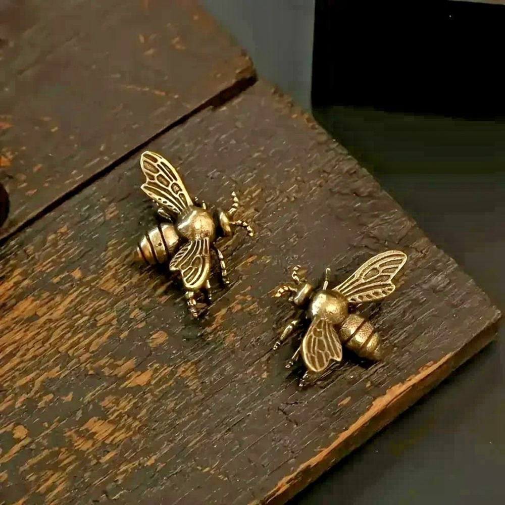 Pair Vintage Style Solid Brass Copper Honey Bee Figurine Insect Bee 1.5"
